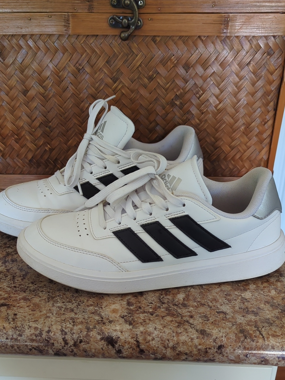 adidas Men’s White Sneakers with Black Stripes